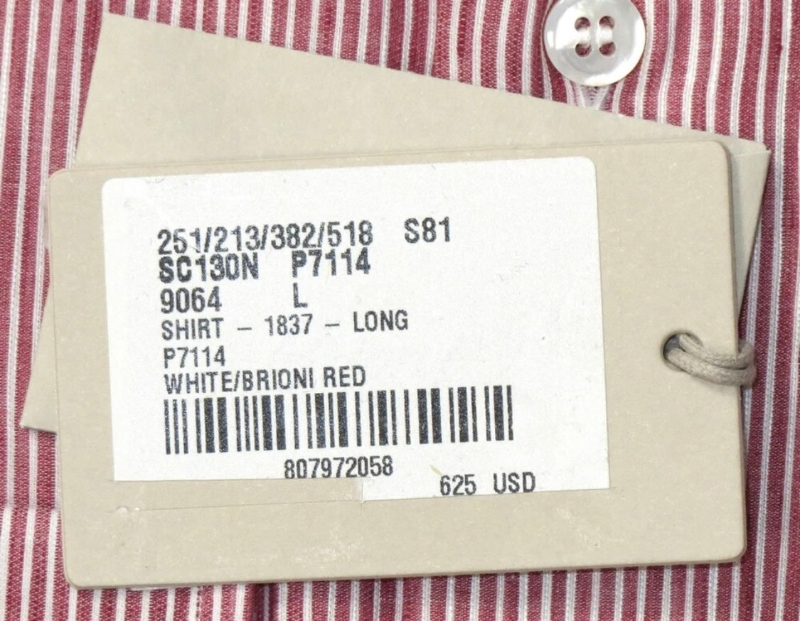 $625 NEW XXL BRIONI SLIM FIT DRESS SHIRT LINEN COTTON RED & WHITE STRIPE MENS