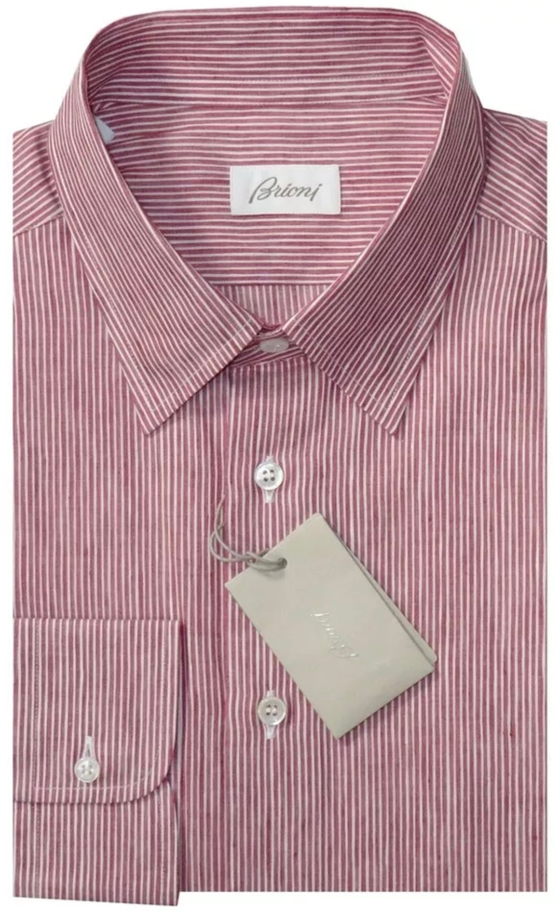 $625 NEW XXL BRIONI SLIM FIT DRESS SHIRT LINEN COTTON RED & WHITE STRIPE MENS