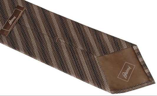 $275 NEW BRIONI TIE BROWN BEIGE TAUPE TONES DIAGONAL STRIPE SCALES SMOOTH