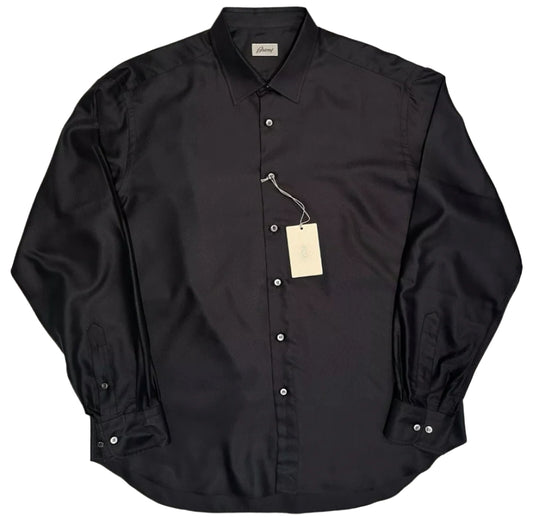 $2300 NEW XL V 44/44 17.5 BRIONI 100% SILK DRESS SHIRT BLACK ULTRA LUXURY