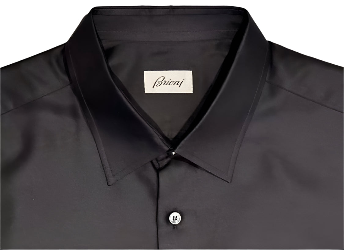 $2300 NEW XL V 44/44 17.5 BRIONI 100% SILK DRESS SHIRT BLACK ULTRA LUXURY