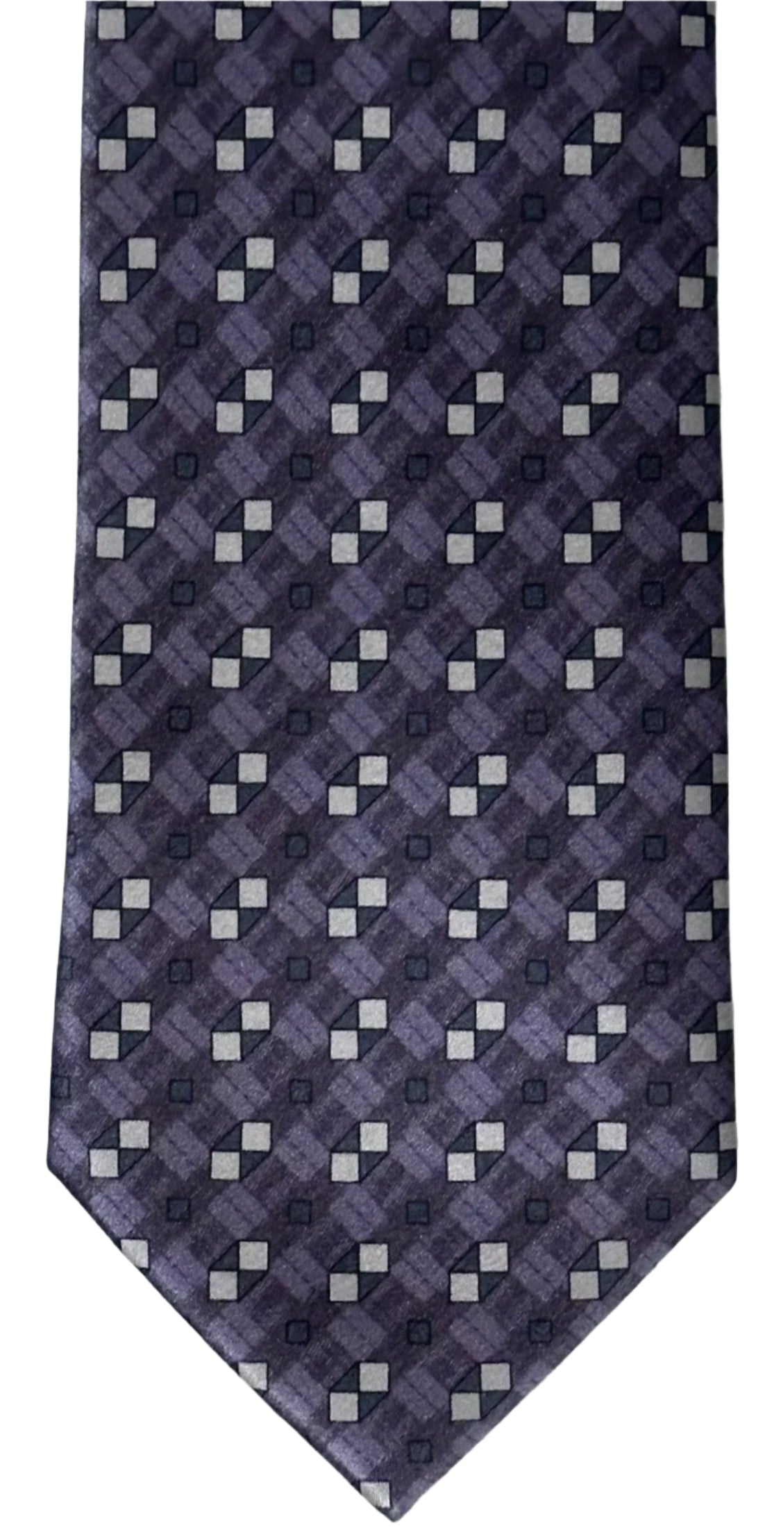 $395 NEW BRIONI SILK TIE HANDMADE PURPLE GRAY SUSPENDED BOX LATTICE 3 “