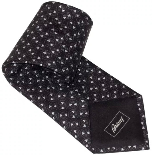 $285 NEW BRIONI TIE SILK BLACK w MINI DOT CIRCLES & PASTEL BOWTIES MOTIF SMOOTH