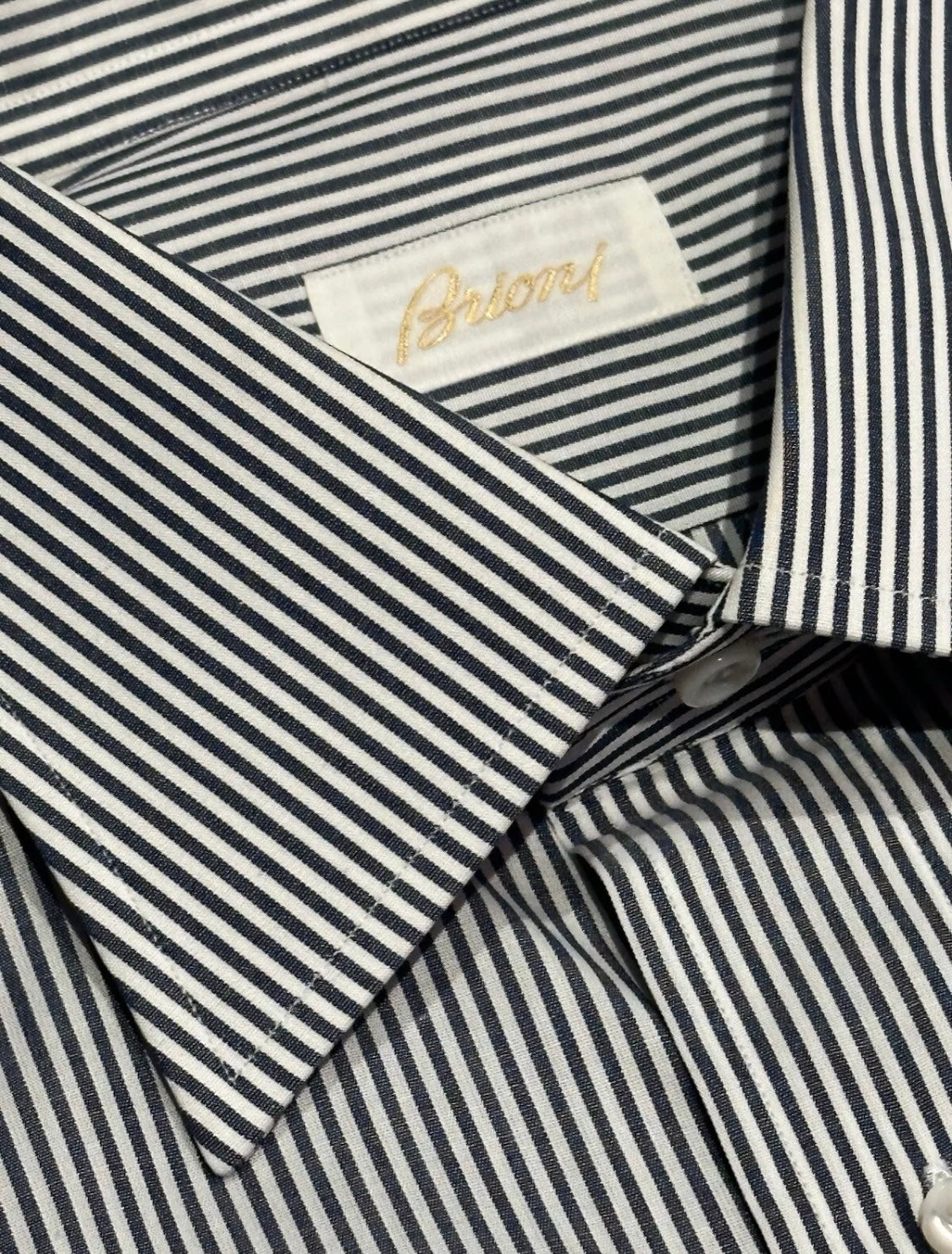 $650 NEW 45 17.75 BRIONI DRESS SHIRT NAVY WHITE STRIPE SLIM FIT - FITS 17.5