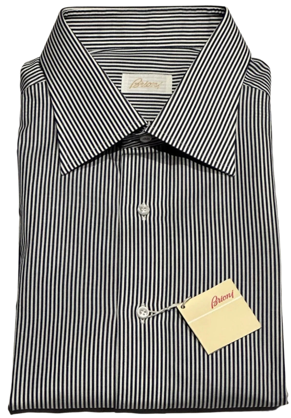 $650 NEW 45 17.75 BRIONI DRESS SHIRT NAVY WHITE STRIPE SLIM FIT - FITS 17.5
