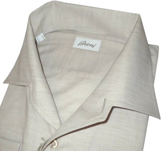 $650 NEW XXL 17.5 BRIONI DRESS SHIRT FITTED FIT OATMEAL 1 PIECE COLLAR CASUAL