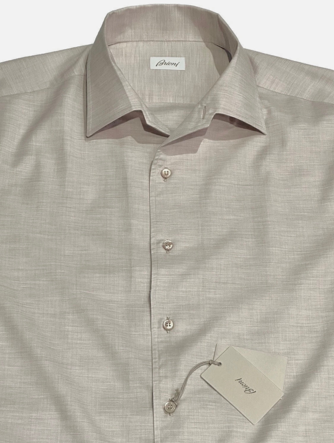 $650 NEW XXL 17.5 BRIONI DRESS SHIRT FITTED FIT OATMEAL 1 PIECE COLLAR CASUAL