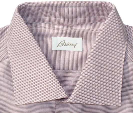 $650 NEW 44 17.5 BRIONI SHIRT DRESS TAPERED FITTED WHITE RED CHECK MENS