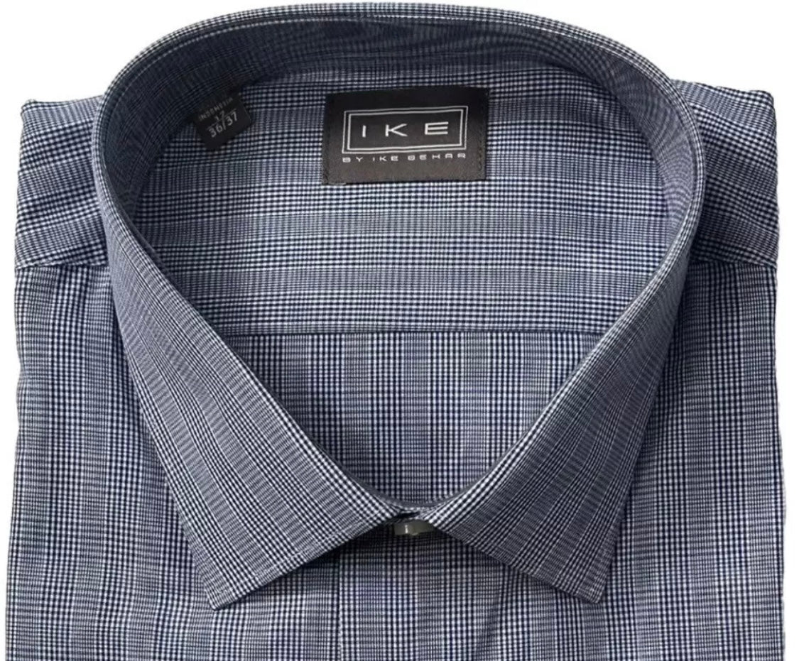 $295 NEW 17 36/37 IKE BEHAR SHIRT DRESS BLUE WHITE HOUNDSTOOTH PLAID CLASSIC FIT