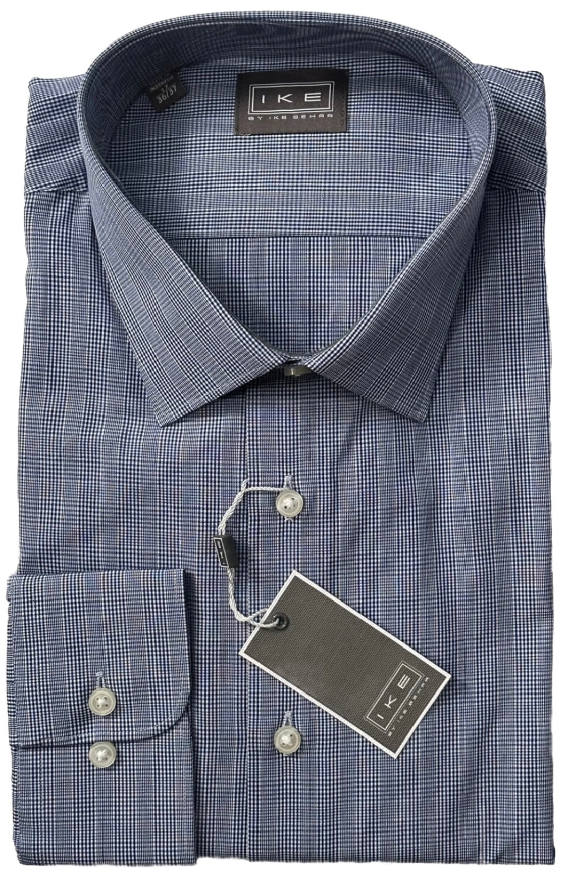 $295 NEW 17 36/37 IKE BEHAR SHIRT DRESS BLUE WHITE HOUNDSTOOTH PLAID CLASSIC FIT