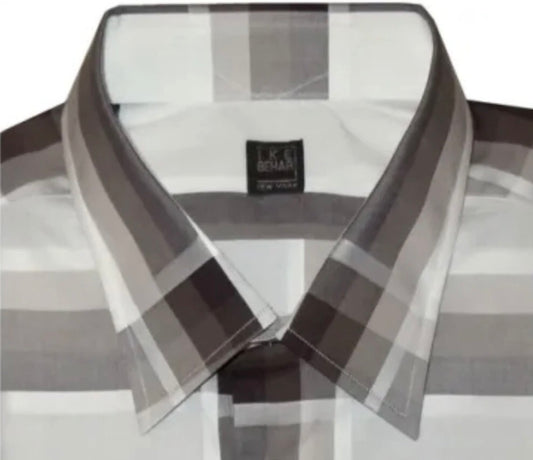 $395 NEW XL / XXL IKE BEHAR MENS CASUAL DRESS SHIRT WHITE & BROWN TONES PLAID