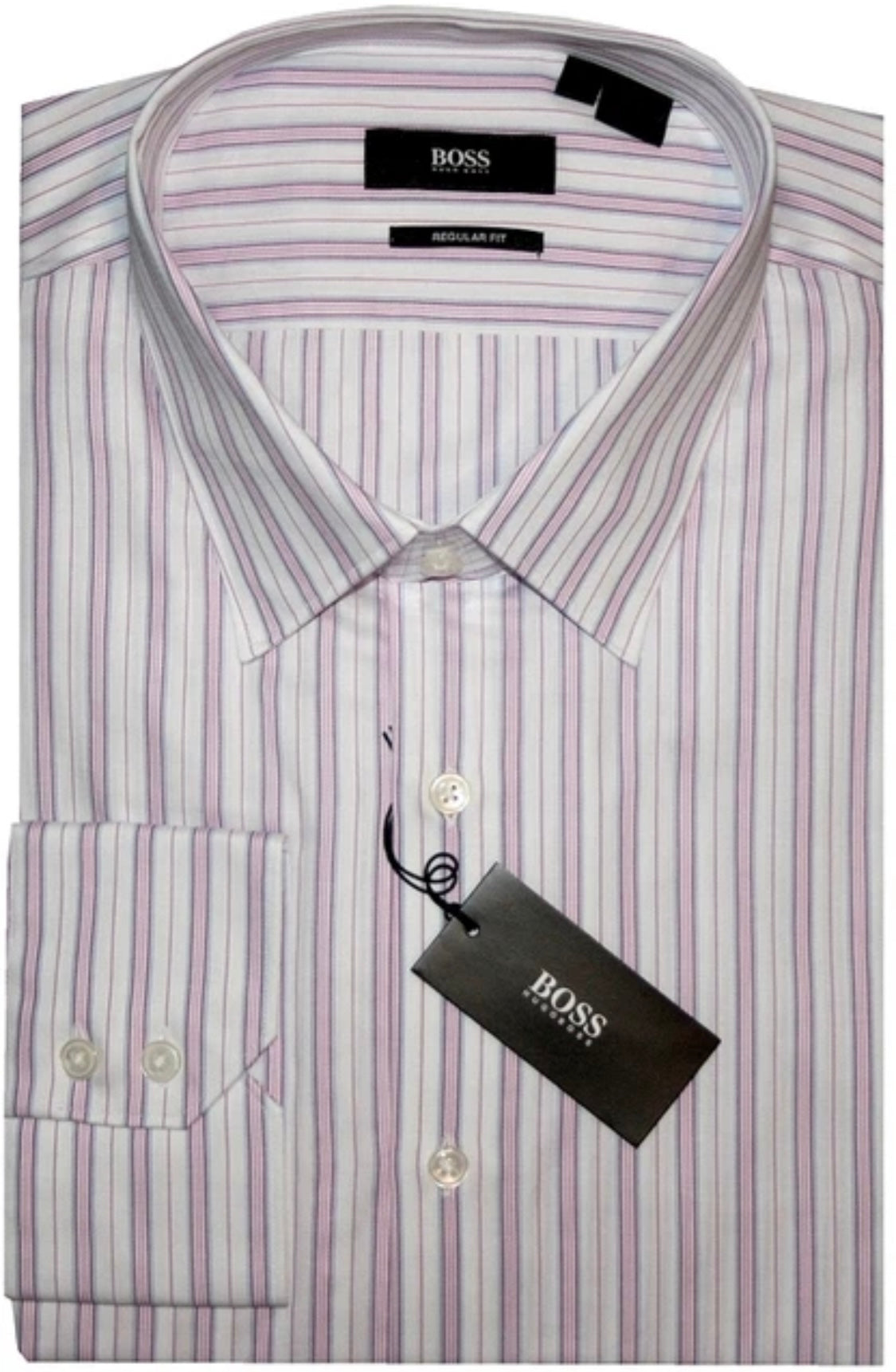 $285 NEW 17 32/33 HUGO BOSS DRESS SHIRT REGULAR FIT WHITE PINK LIGHT BLUE MAROON