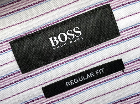 $285 NEW 17 32/33 HUGO BOSS DRESS SHIRT REGULAR FIT WHITE PINK LIGHT BLUE MAROON