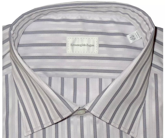 $425 NEW 43 17 ERMENEGILDO ZEGNA HANDMADE DRESS SHIRT WHITE & LAVENDER SUPERFINE COTTON