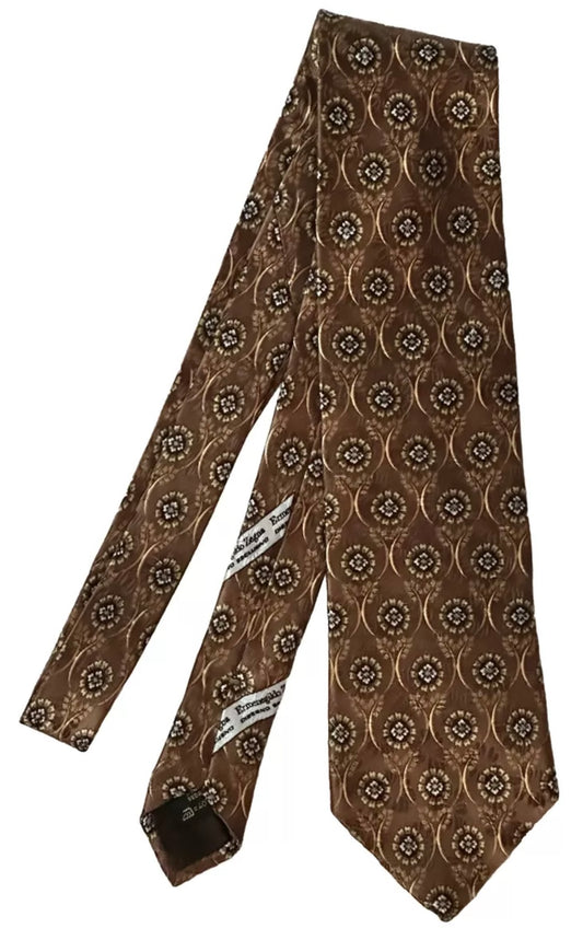 $295 NEW ERMENEGILDO ZEGNA TIE MENS 100% SILK BROWN MEDALLIONS