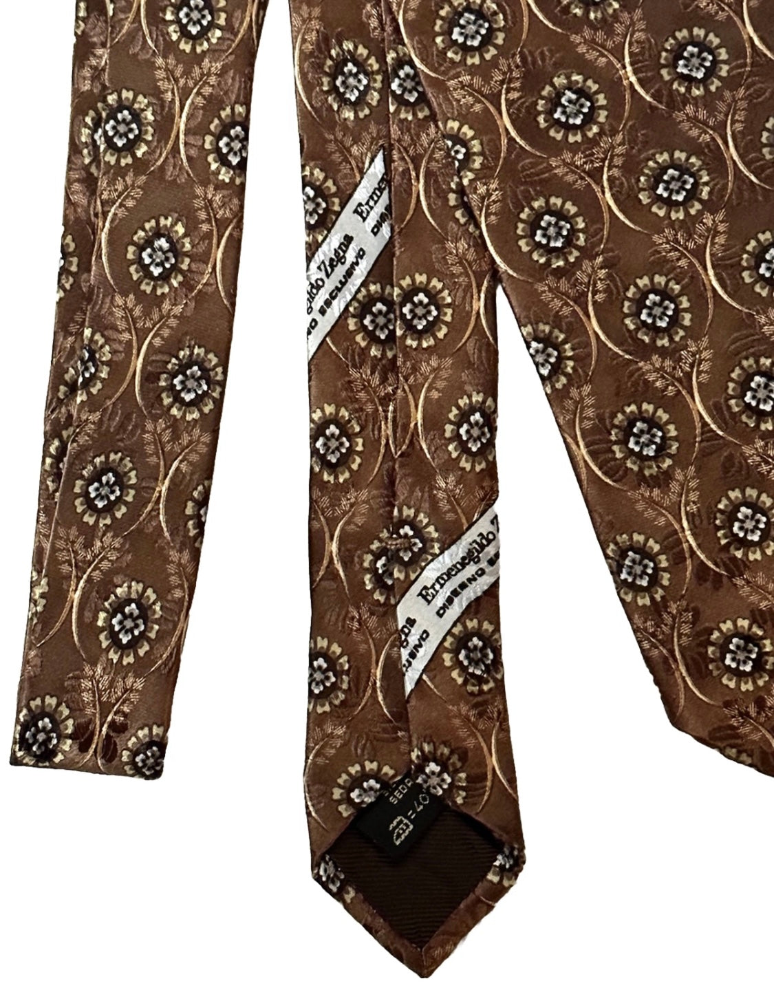 $295 NEW ERMENEGILDO ZEGNA TIE MENS 100% SILK BROWN MEDALLIONS