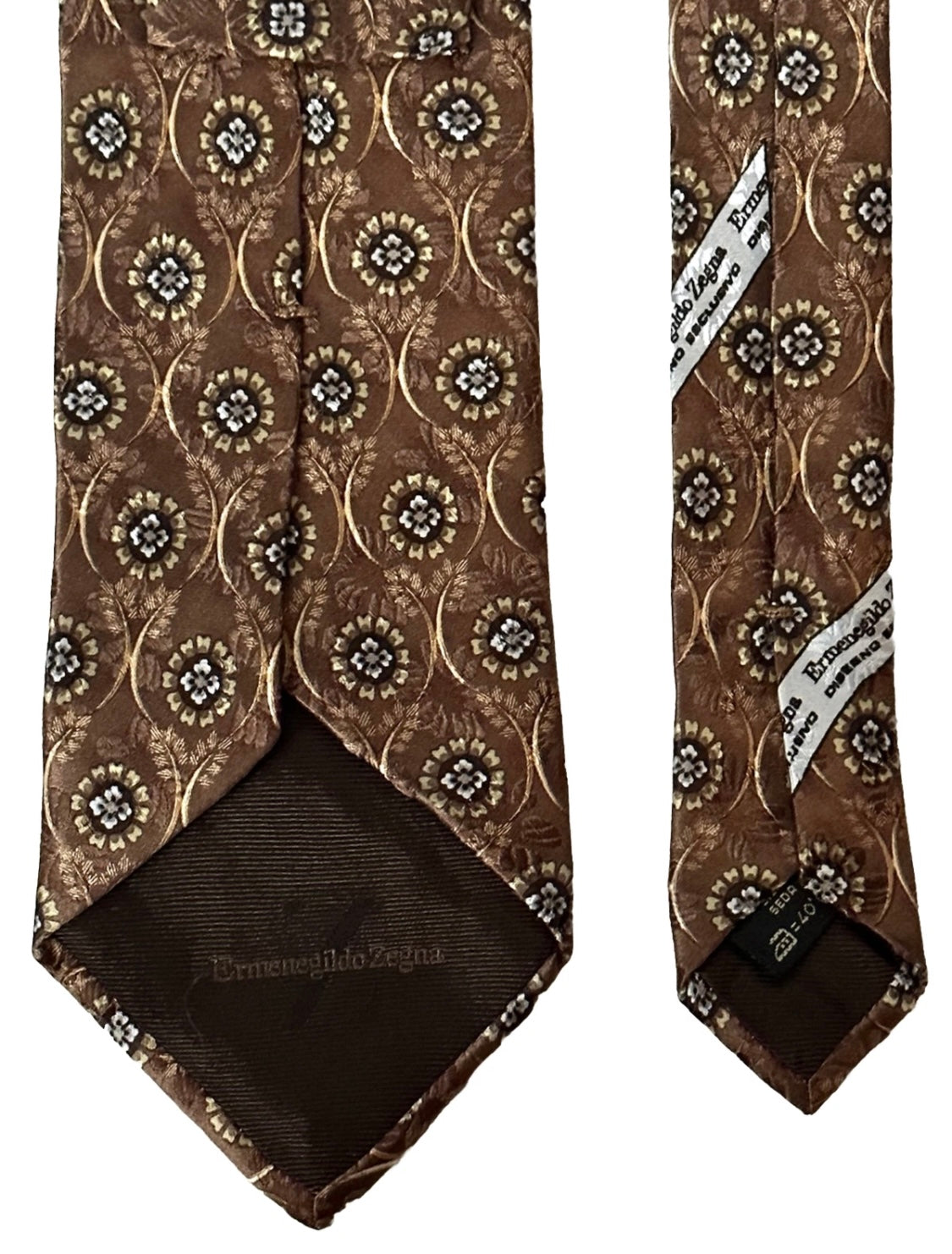 $295 NEW ERMENEGILDO ZEGNA TIE MENS 100% SILK BROWN MEDALLIONS