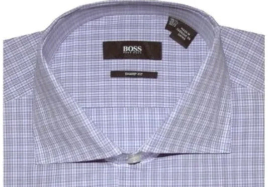 $285 NEW 16 32/33 HUGO BOSS SLIM SHARP FIT DRESS SHIRT WHITE PURPLE TONES PLAID