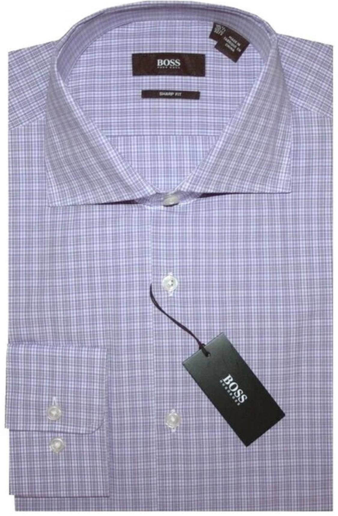 $285 NEW 16 32/33 HUGO BOSS SLIM SHARP FIT DRESS SHIRT WHITE PURPLE TONES PLAID
