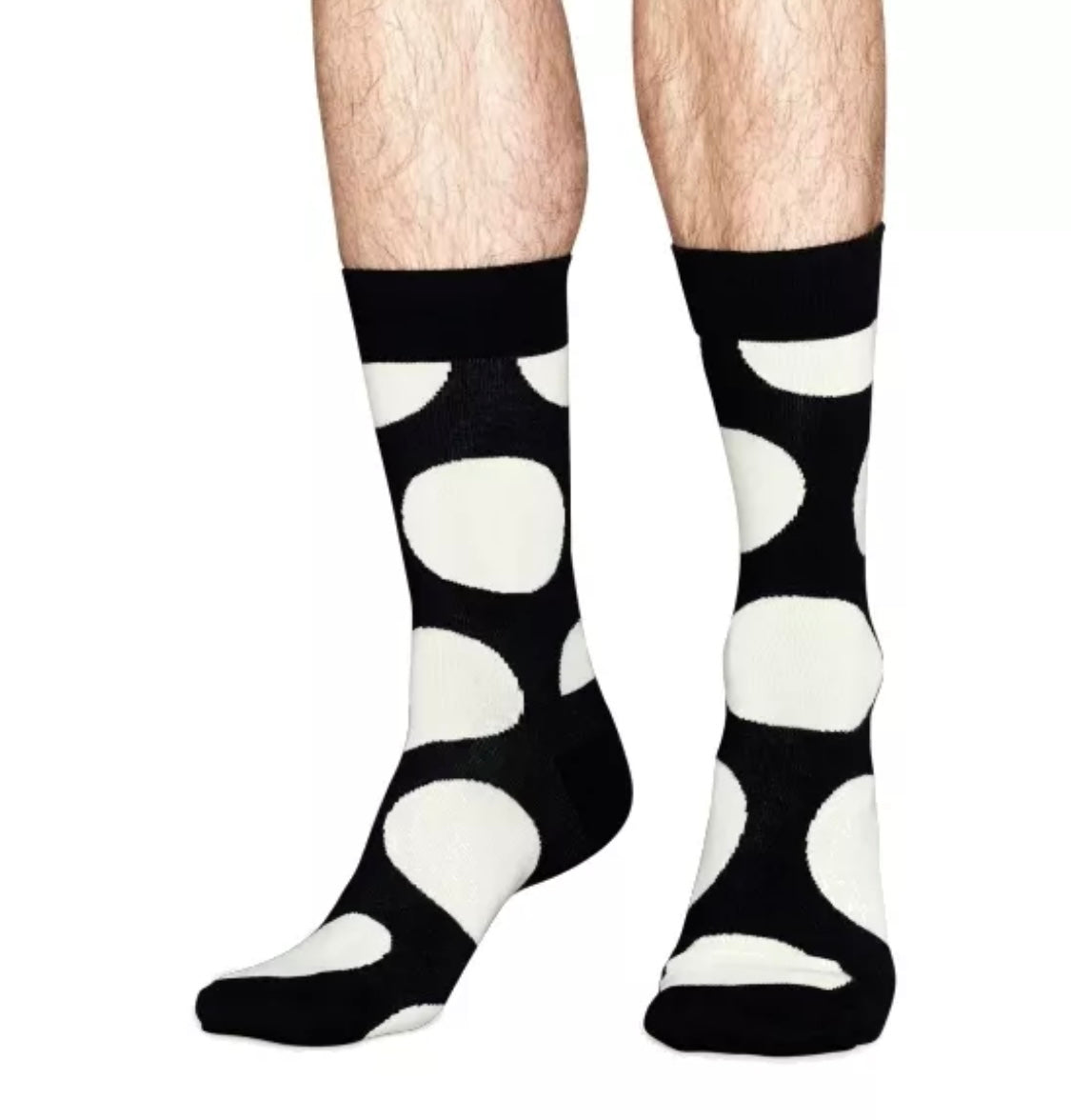 HAPPY SOCKS ONE PAIR OF BLACK w HUGE WHITE GIANT POLKA DOTS COMBED COTTON SOCKS