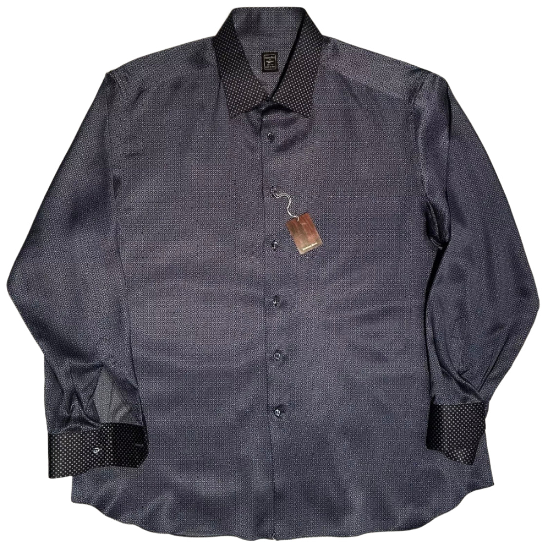 $2500 NEW 17.5 44 STEFANO RICCI 100% SILK SHIRT BLUE CONTRAST COLLAR CUFFS