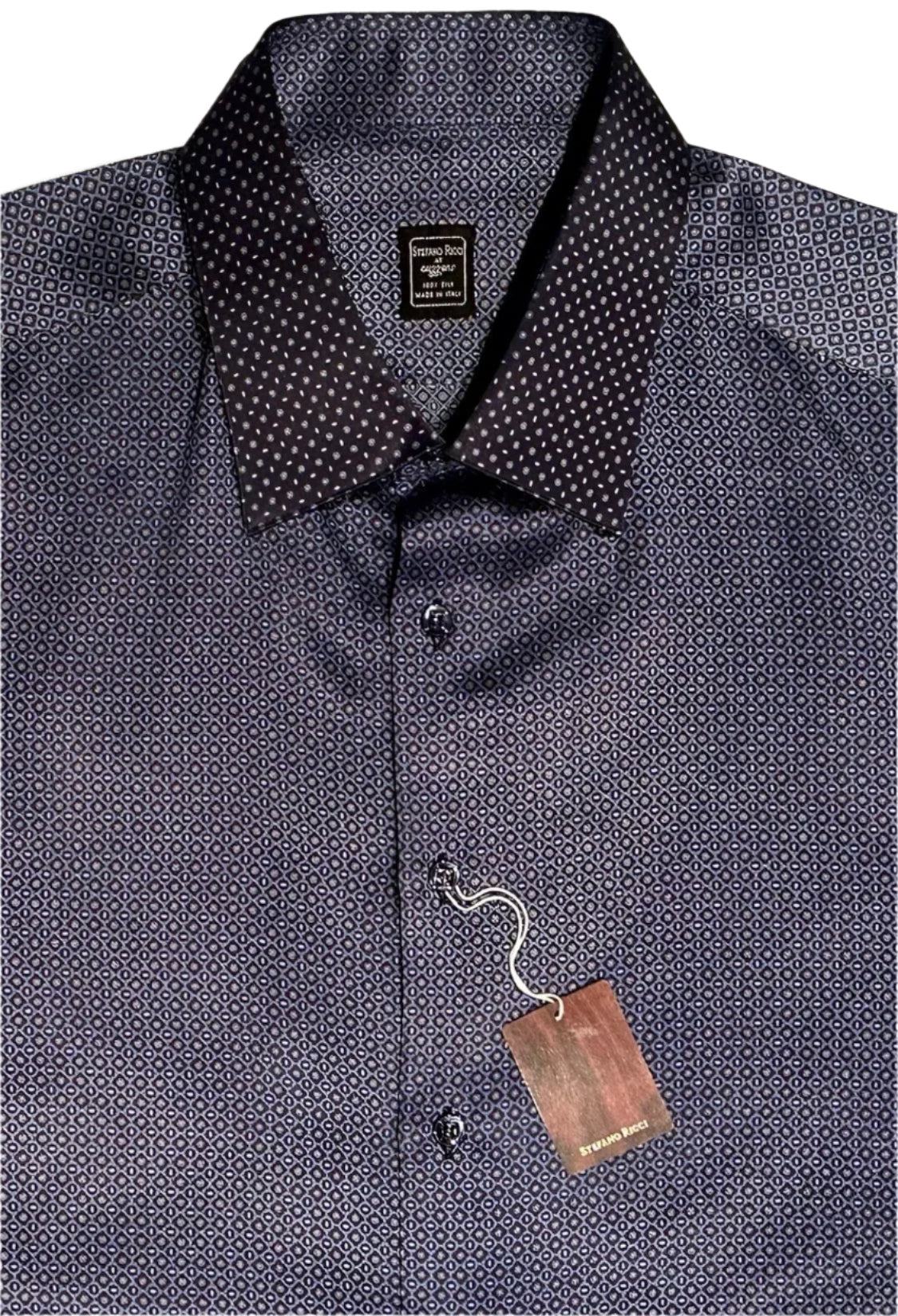 $2500 NEW 17.5 44 STEFANO RICCI 100% SILK SHIRT BLUE CONTRAST COLLAR CUFFS