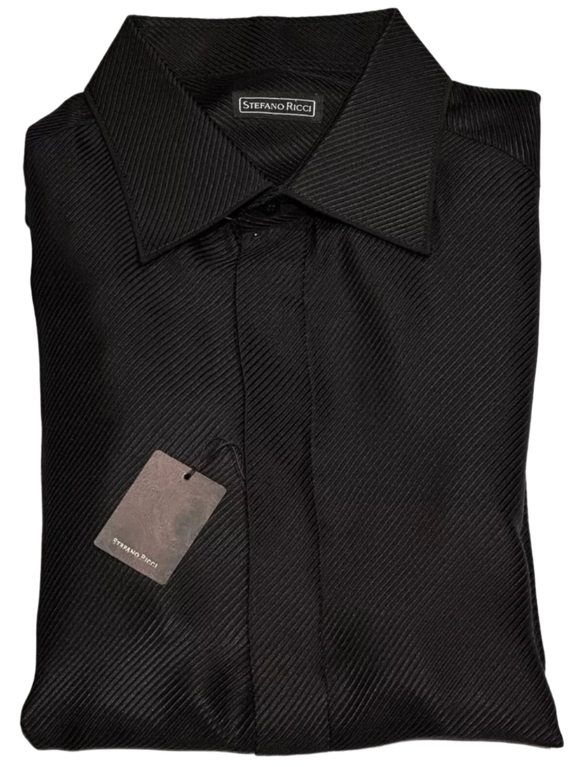 $2500 NEW 44 17.5 STEFANO RICCI 100% SILK DRESS SHIRT BLACK TWILL FRENCH CUFF