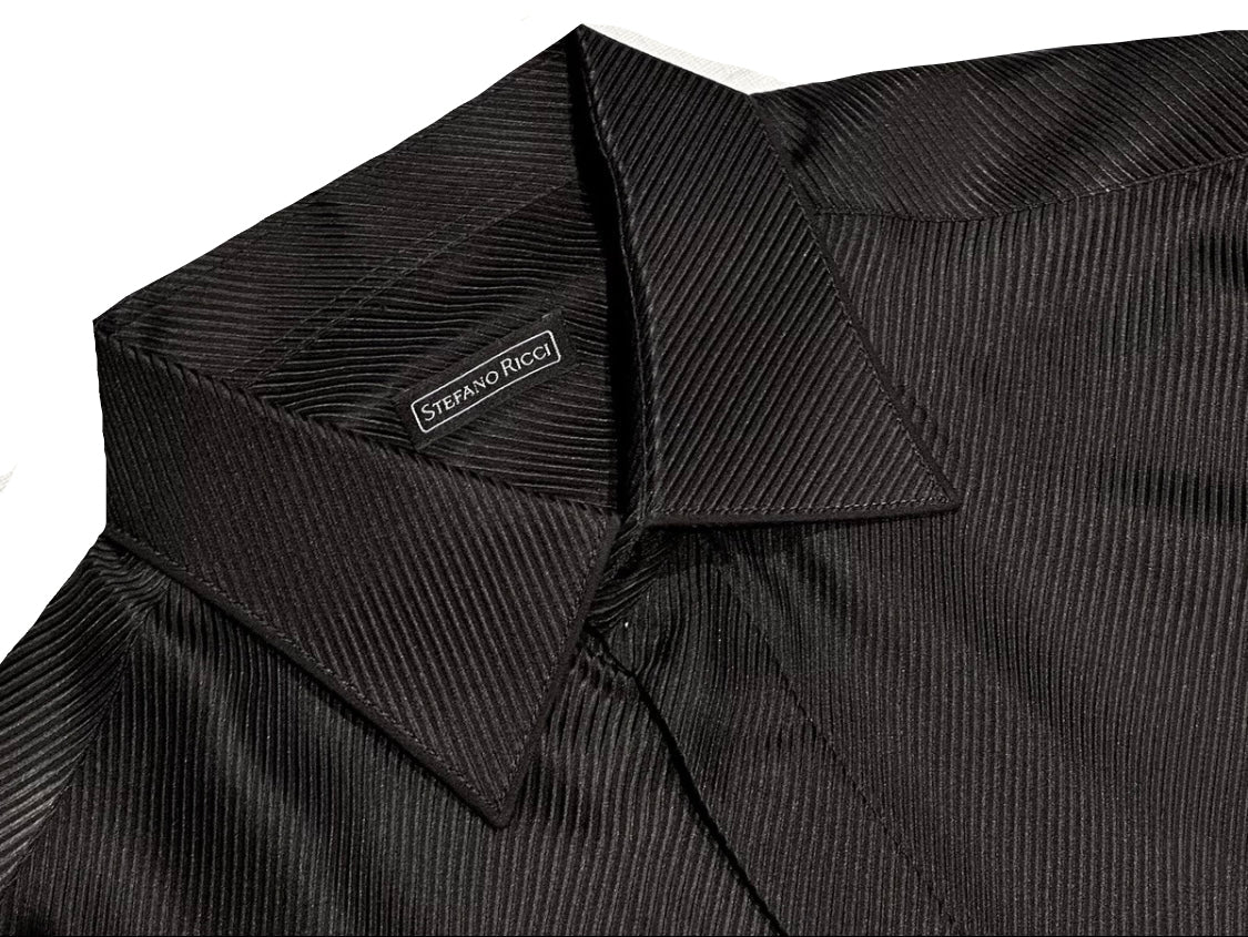 $2500 NEW 44 17.5 STEFANO RICCI 100% SILK DRESS SHIRT BLACK TWILL FRENCH CUFF
