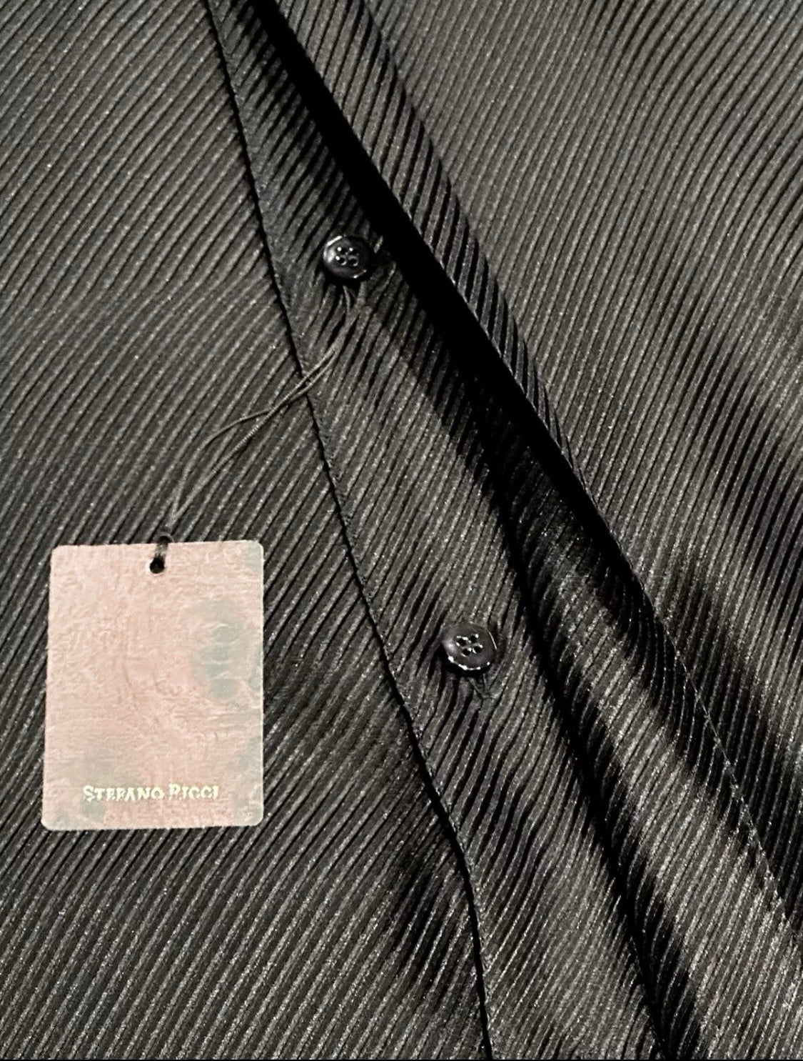 $2500 NEW 44 17.5 STEFANO RICCI 100% SILK DRESS SHIRT BLACK TWILL FRENCH CUFF