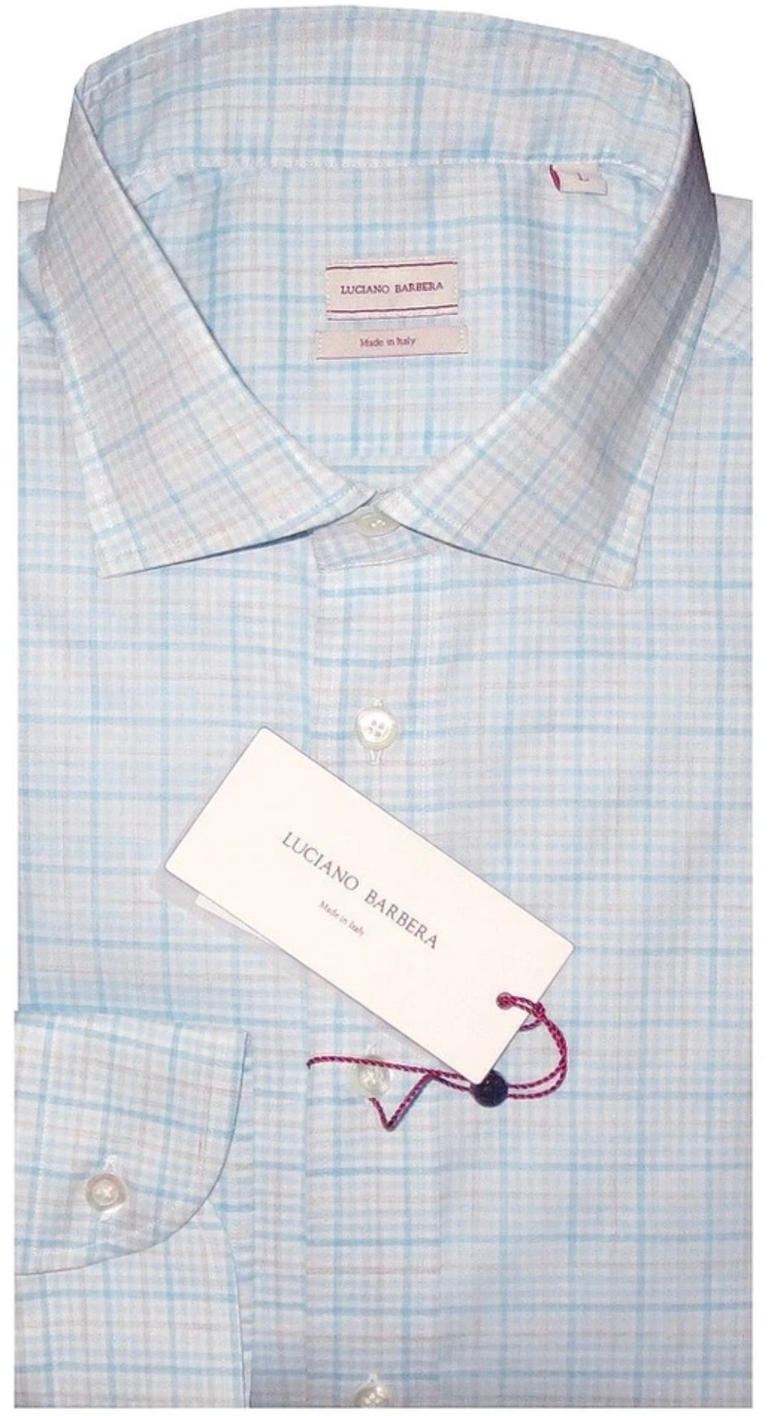 $450 NEW M 15.5 16 LUCIANO BARBERA DRESS SHIRT LIGHT BLUE CHECK HAND MADE ITALY