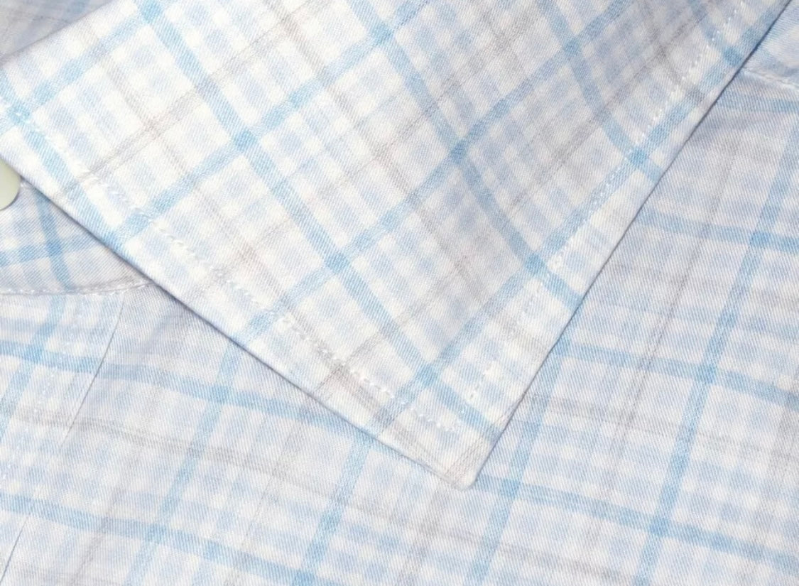 $450 NEW M 15.5 16 LUCIANO BARBERA DRESS SHIRT LIGHT BLUE CHECK HAND MADE ITALY