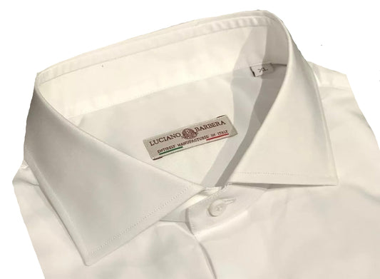 $450 NEW XL 17.5 LUCIANO BARBERA DRESS SHIRT SOLID WHITE HAND MADE COTTON ITALY