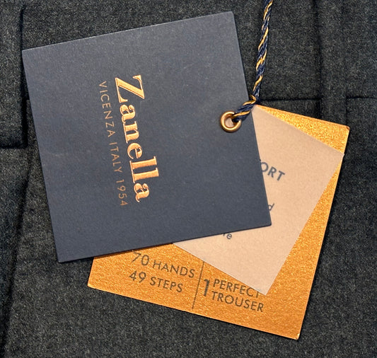 $425 NEW 42 ZANELLA HANDMADE DRESS PANTS ITALY WOOL CASHMERE DARK GRAY FLANNEL