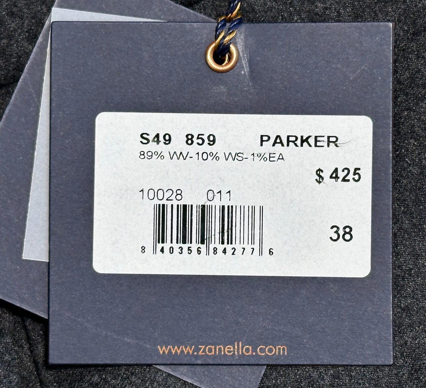 $425 NEW 38 ZANELLA HANDMADE DRESS PANTS ITALY WOOL CASHMERE DARK GRAY FLANNEL