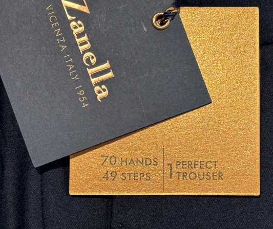 $528 NEW 38 ZANELLA HANDMADE DRESS PANTS MENS ITALY WOOL SILK SOLID NAVY BLUE