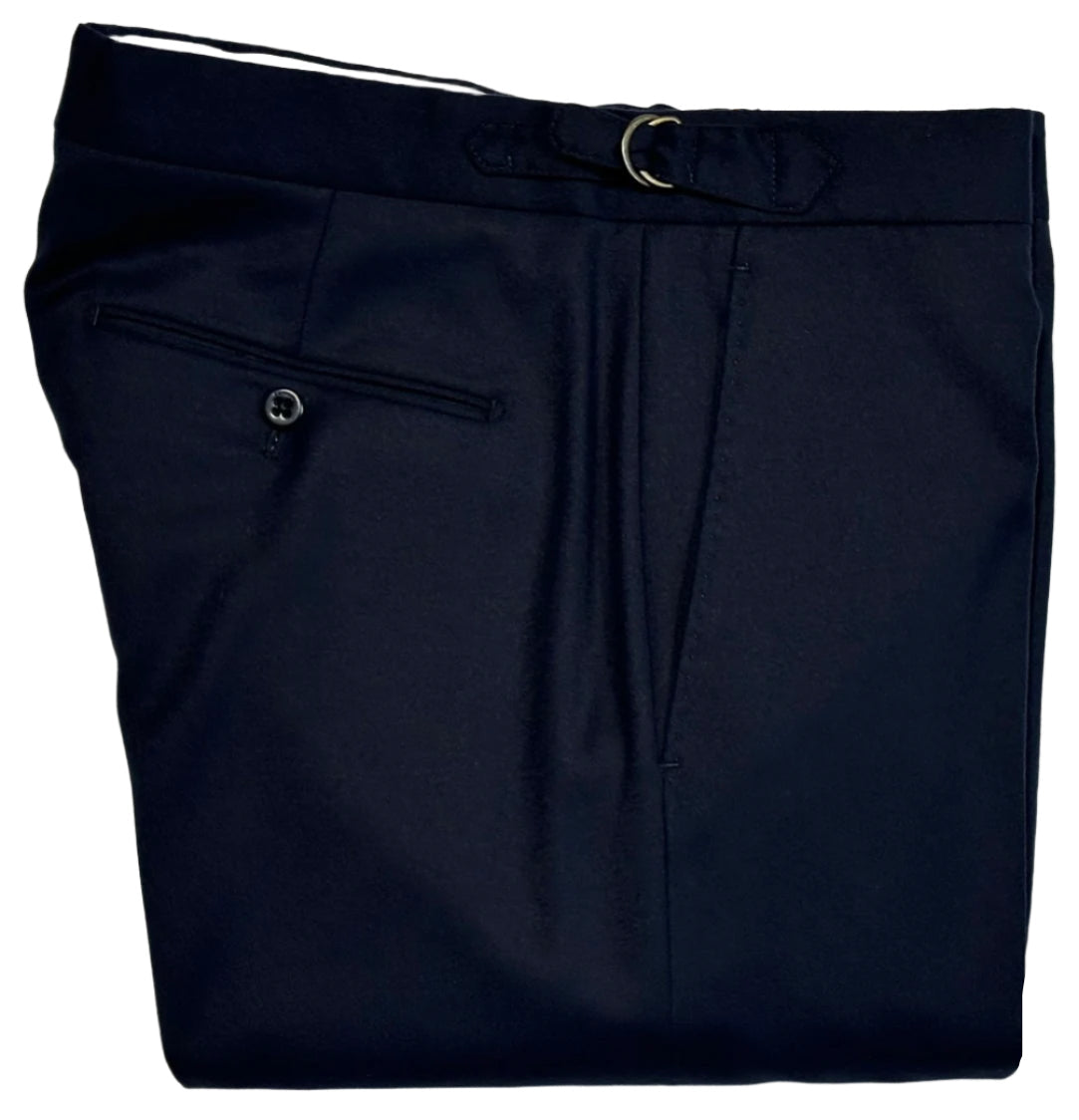 $528 NEW 32 ZANELLA HANDMADE DRESS PANTS MENS ITALY WOOL SILK SOLID NAVY BLUE