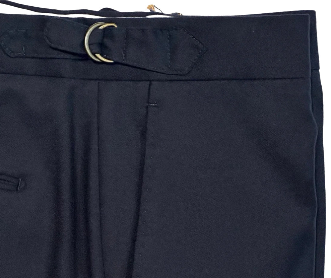 $528 NEW 32 ZANELLA HANDMADE DRESS PANTS MENS ITALY WOOL SILK SOLID NAVY BLUE