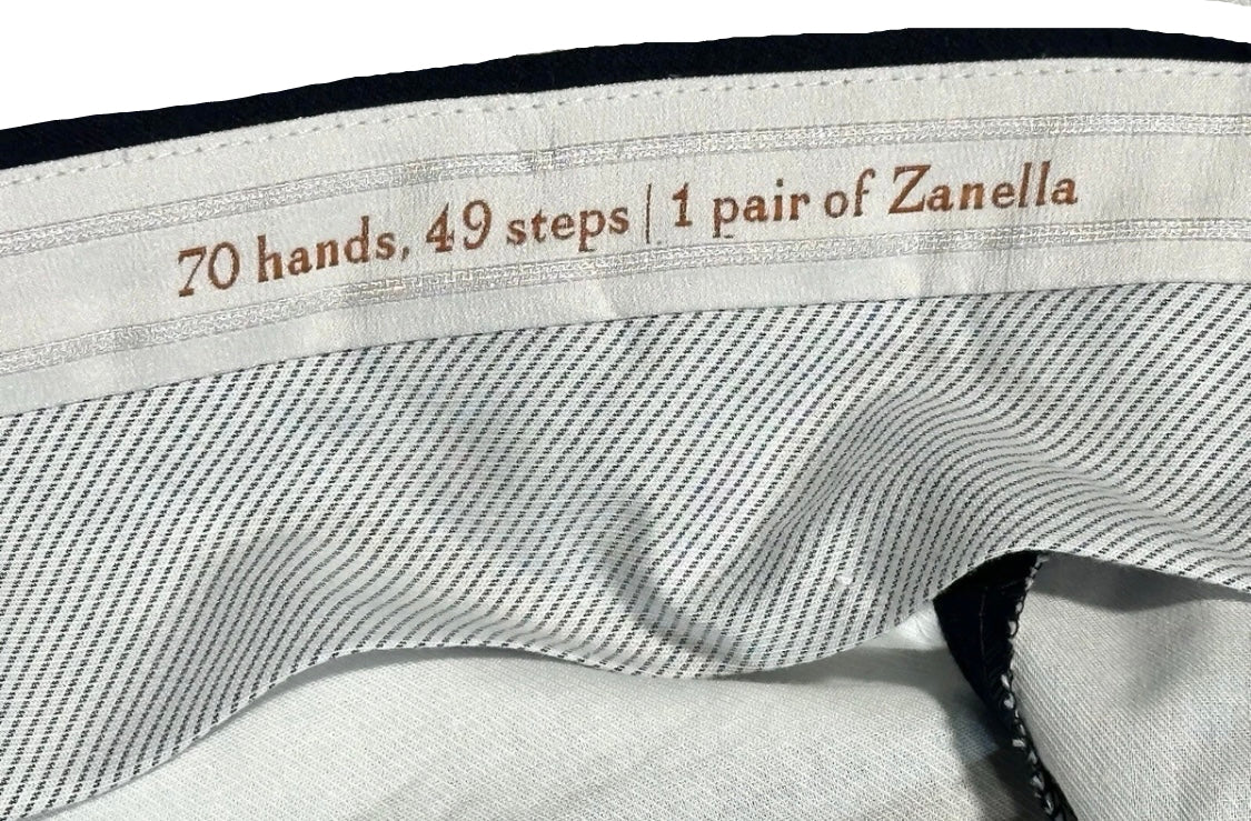 $528 NEW 32 ZANELLA HANDMADE DRESS PANTS MENS ITALY WOOL SILK SOLID NAVY BLUE