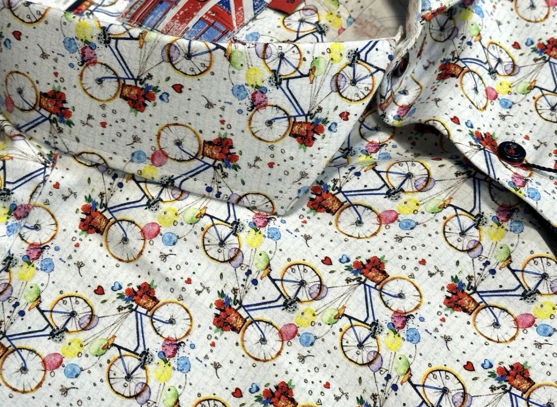 $285 NEW 3XL SHORT SLEEVE CAMP SHIRT BICYCLE w FLOWERS THEMED BIG TALL 7 DOWNIE