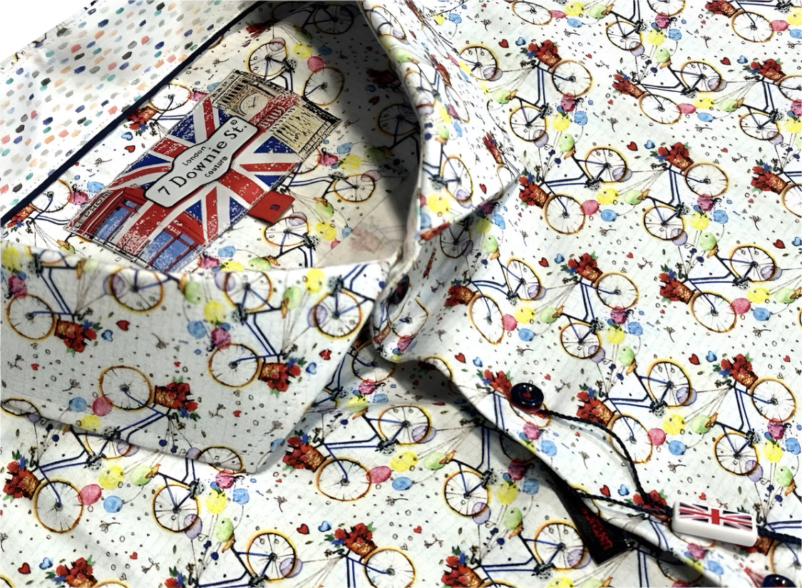 $285 NEW 3XL SHORT SLEEVE CAMP SHIRT BICYCLE w FLOWERS THEMED BIG TALL 7 DOWNIE