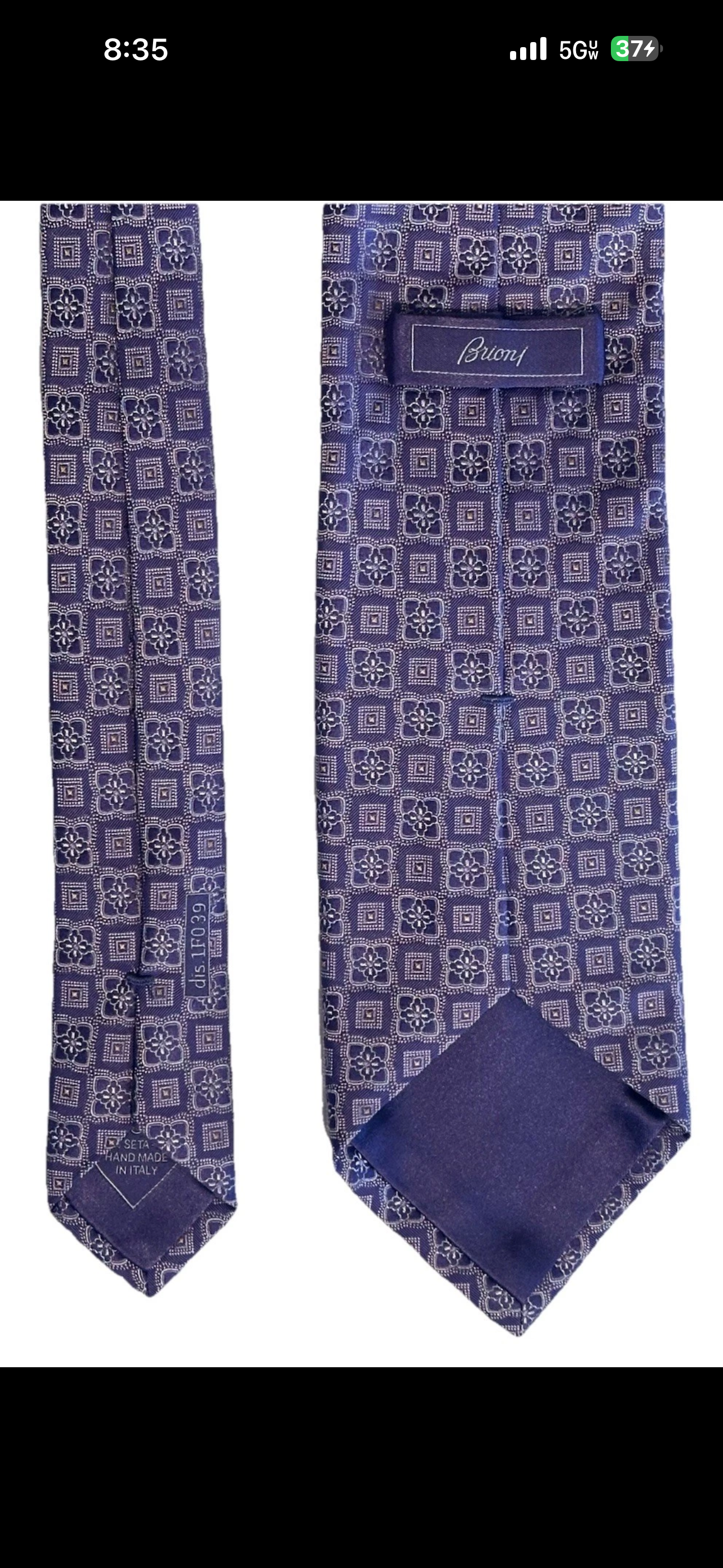 $295 NEW BRIONI TIE HANDMADE LILAC PURPLE GEOMETRIC SQUARE FLORETS GOLD CENTERS