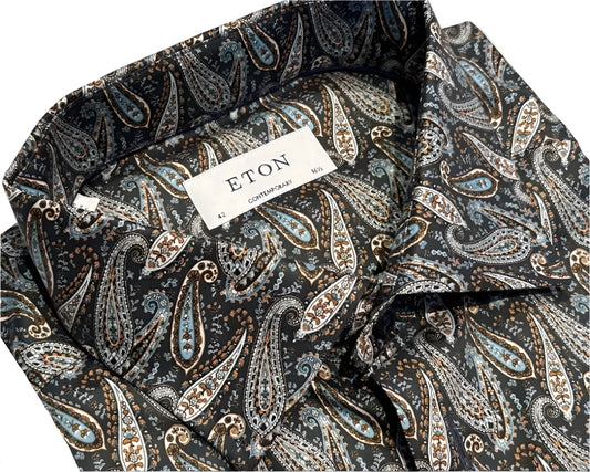 $395 NEW ETON DRESS SHIRT L 16.5 EU 42 CONTEMPORARY FIT PAISLEY MULTI MENS