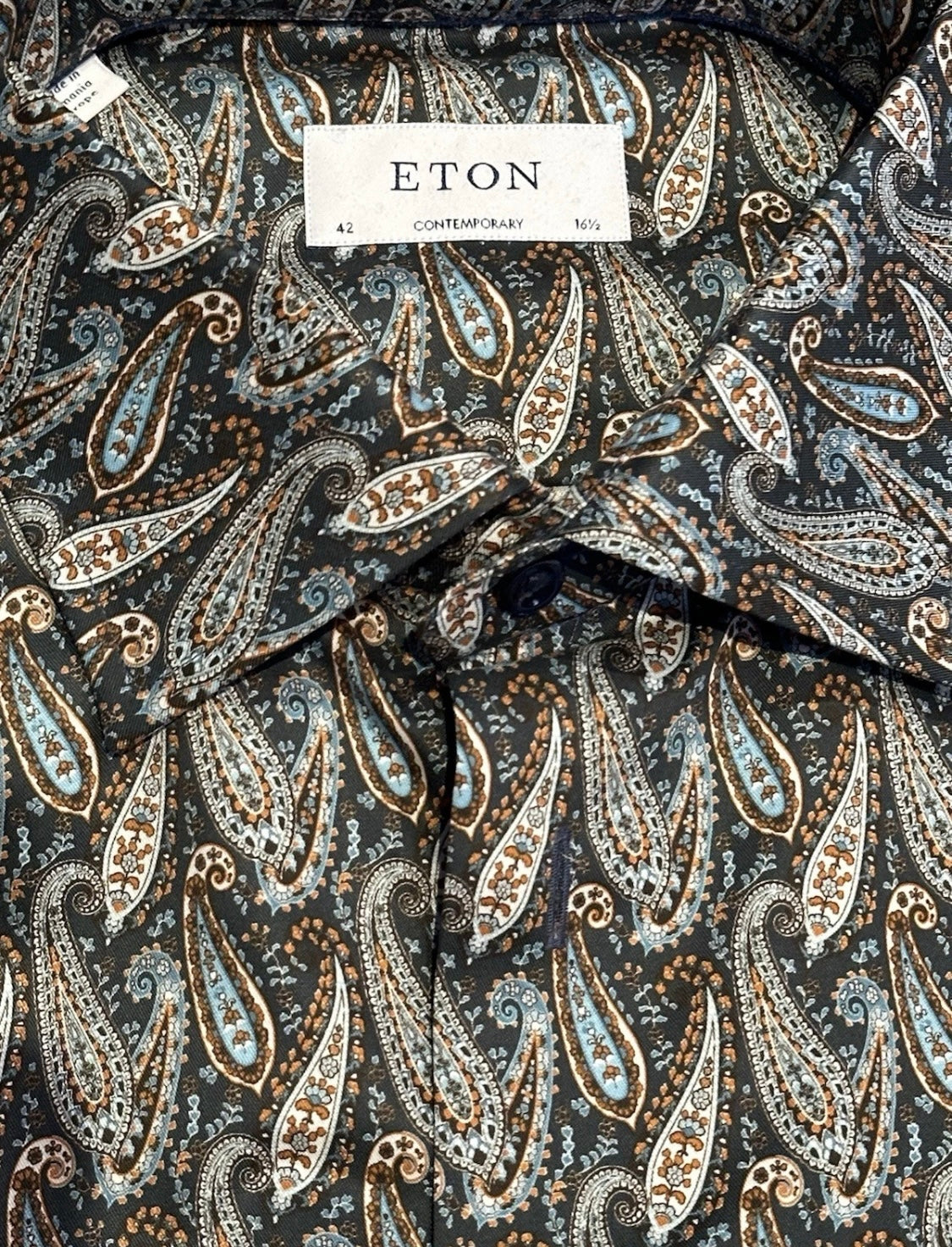 $395 NEW ETON DRESS SHIRT L 16.5 EU 42 CONTEMPORARY FIT PAISLEY MULTI MENS