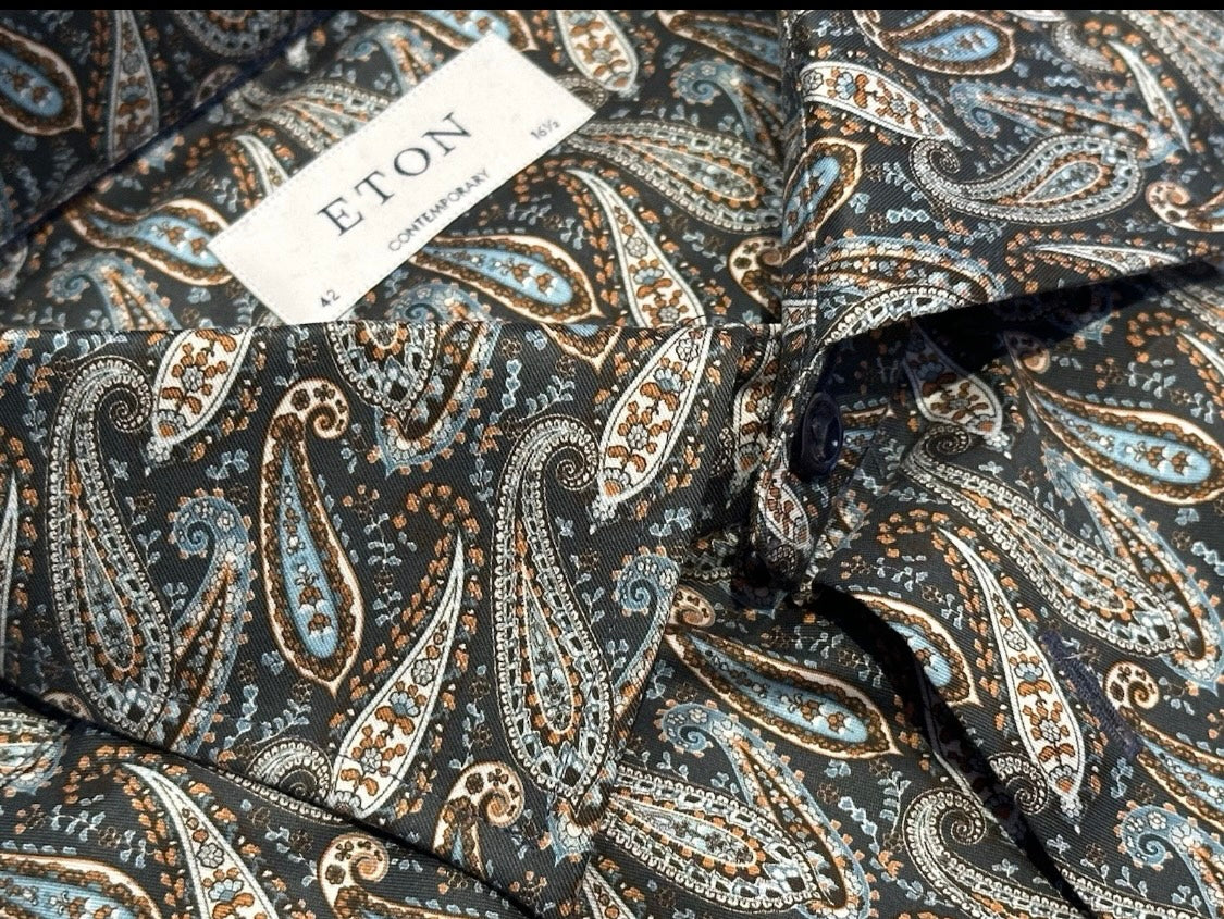 $395 NEW ETON DRESS SHIRT L 16.5 EU 42 CONTEMPORARY FIT PAISLEY MULTI MENS