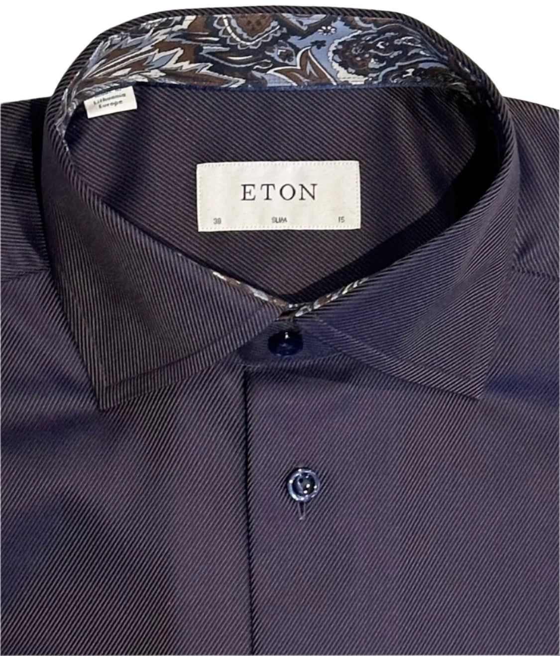 $395 NEW ETON DRESS SHIRT S 15 EU 38 SLIM FIT NAVY TWILL CONTRAST PAISLEY COLLAR MENS