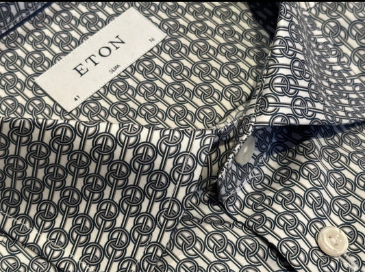 $395 NEW ETON DRESS SHIRT M 16 EU 41 SLIM FIT FANCY LINKS MOTIF MENS