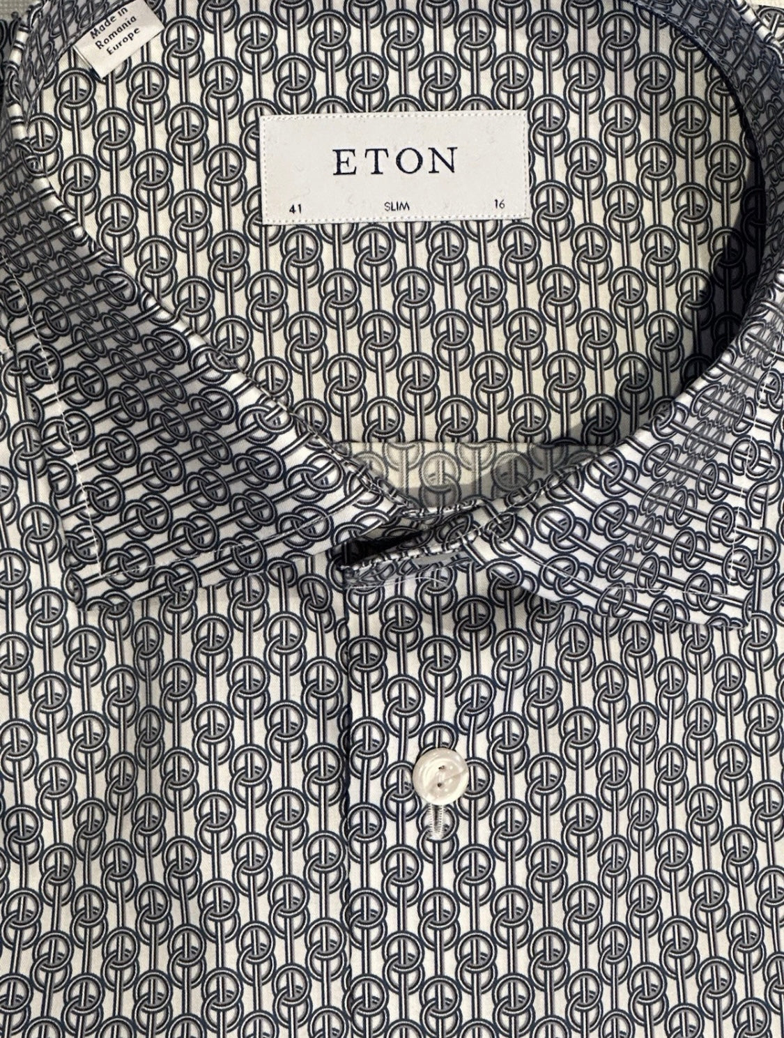 $395 NEW ETON DRESS SHIRT M 16 EU 41 SLIM FIT FANCY LINKS MOTIF MENS