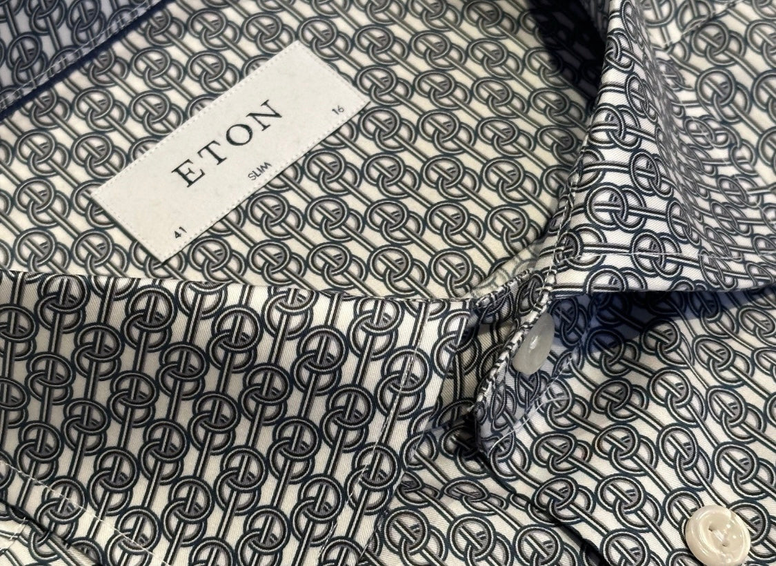 $395 NEW ETON DRESS SHIRT M 16 EU 41 SLIM FIT FANCY LINKS MOTIF MENS