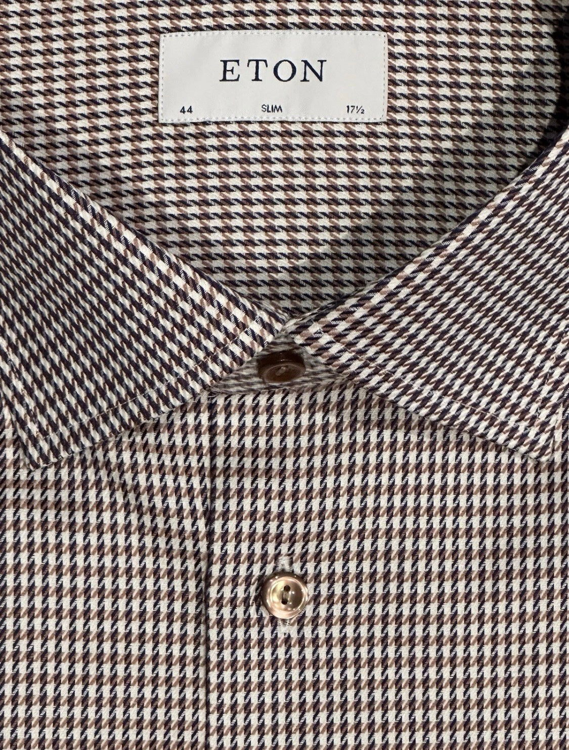 $395 NEW ETON DRESS SHIRT XL 17.5 EU 44 SLIM FIT TAUPE BROWN PUPPYTOOTH HOUNDSTOOTH