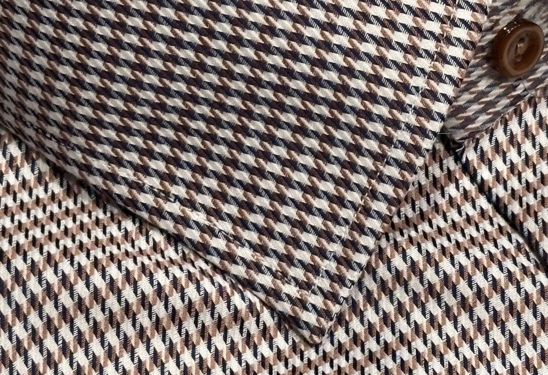 $395 NEW ETON DRESS SHIRT XL 17.5 EU 44 SLIM FIT TAUPE BROWN PUPPYTOOTH HOUNDSTOOTH